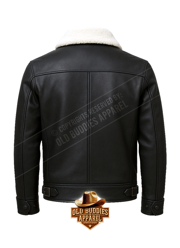 Black Aviator Leather Jacket for Men – Back View
