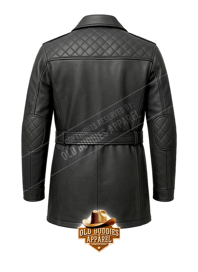 Black Biker Leather Coat for Men – Back View