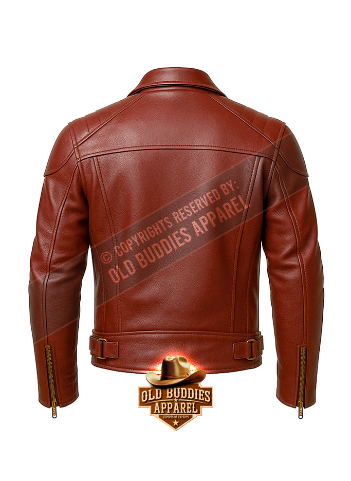 Biker Jacket for Men (Bur_B) Burgundy Biker Leather Jacket for Men – Back View