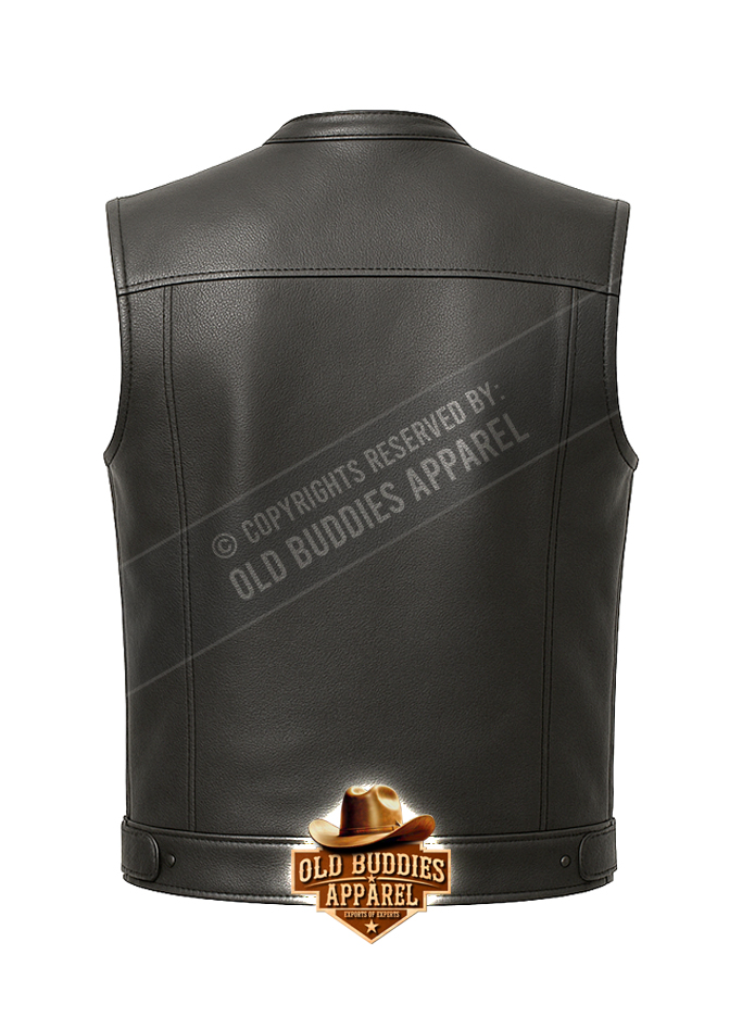 Black Biker Leather Vest for Men – Back View