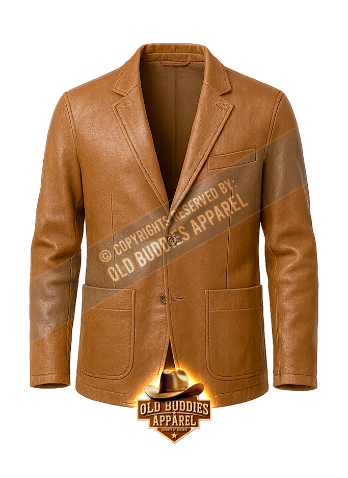 Brown Casual Leather Blazer for Men – Front View