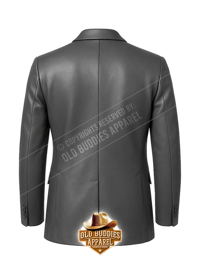 Double-Breasted Blazer (CG_B) Charcoal Grey Double-Breasted Leather Blazer for Men – Back View