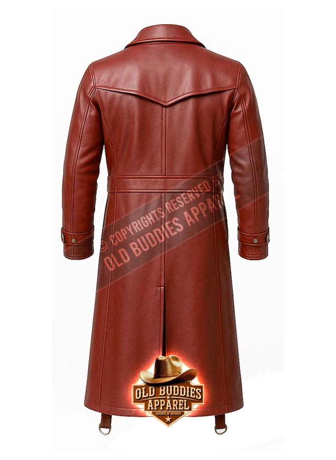 Duster Coat for Men (Bur_B) Burgundy Duster Leather Coat for Men – Back View