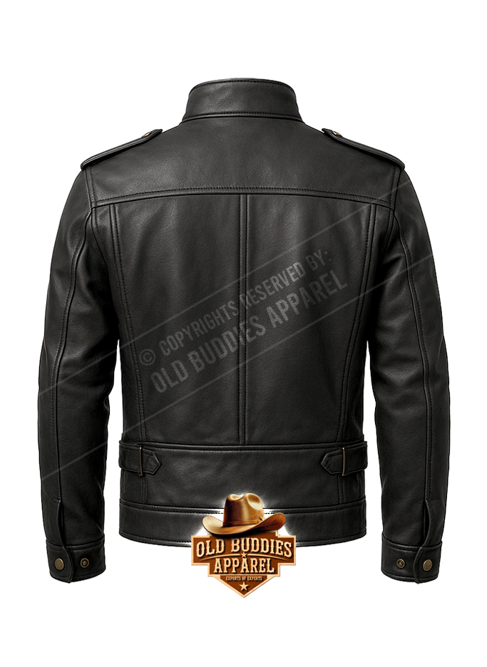 Military-Style Jacket for Men (CB_B) Black Military-Style Leather Jacket for Men – Back View