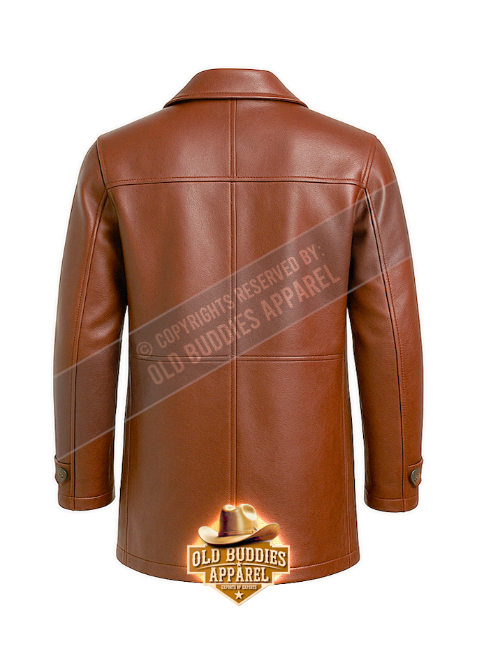 Pea Coat for Men (Bur_B) Burgundy Leather Peacoat for Men – Back View