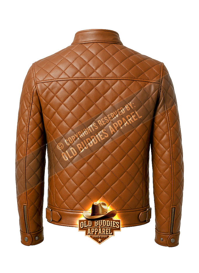 Brown Quilted Leather Jacket for Men – Back View