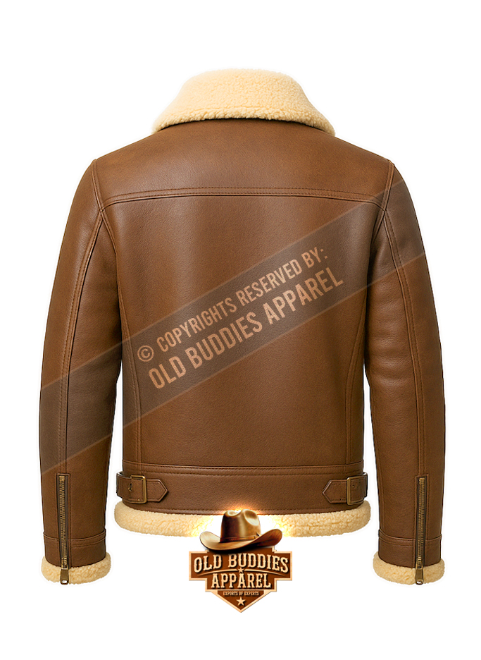 Brown Shearling Leather Jacket for Men – Back View