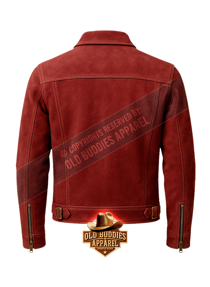 Burgundy Suede Leather Jacket for Men – Back View
