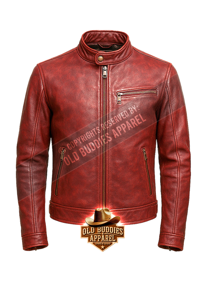 Burgundy Vintage Leather Jacket for Men – Front View